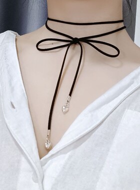蝴蝶结爱心黑绳绑带系脖子项链女2026新款项圈高级感choker脖颈链