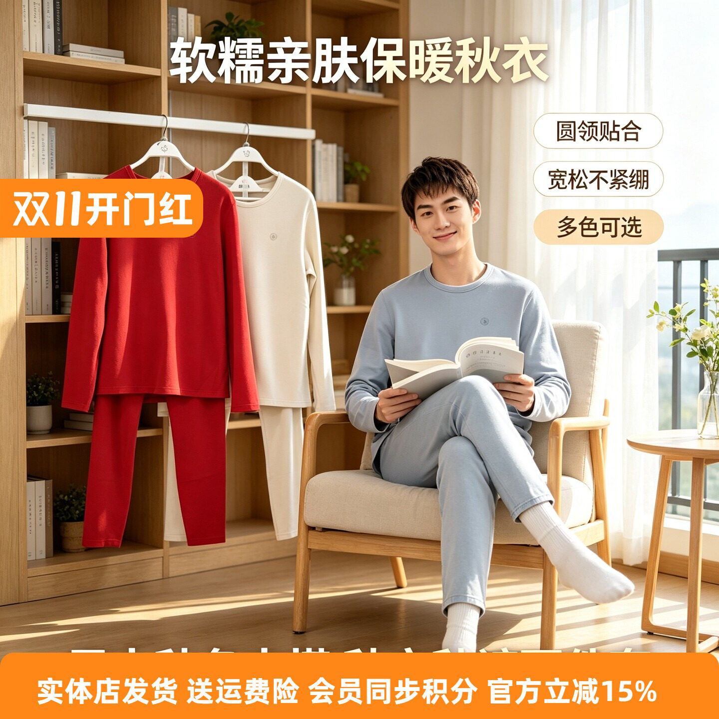 极寒大鹅保暖内衣男抗菌圆领秋衣