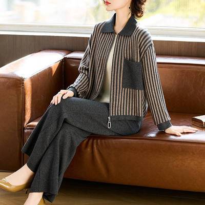 妈妈秋装时尚运动服套装40岁50中老年女装休闲针织外套洋气两件套