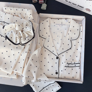 2026早春新款简约丝滑波点睡衣女冰丝长袖长裤高级感家居服秋季薄