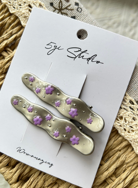 「5yi Studio 银灰波浪发夹紫色小花ins风 日系甜美发卡 手作饰品