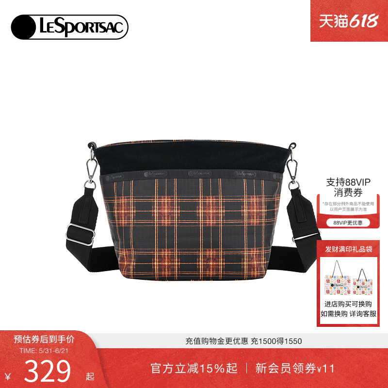 LeSportsac乐播诗新款秋冬格子呢灯芯绒斜挎包英伦风手提包
