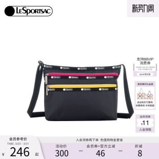 LeSportsac乐播诗新款 黑色撞色多隔层轻便斜挎包女 潮流系列时尚