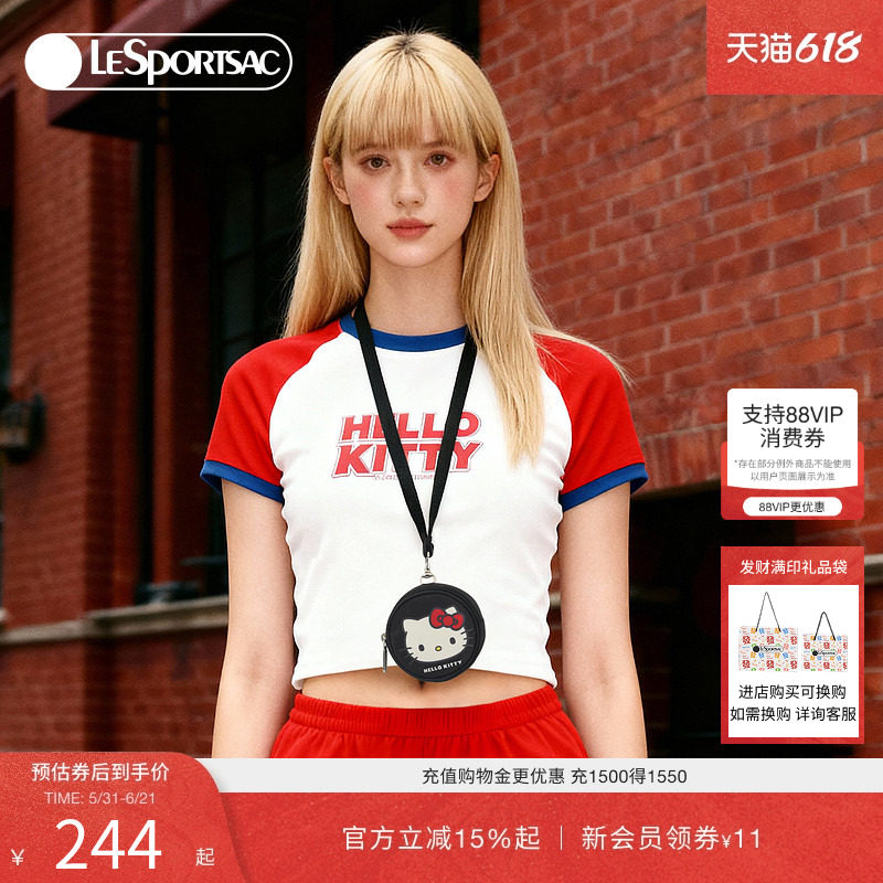 LeSportsac乐播诗新款HelloKitty合作系列可爱黑色挂件包挂脖小包