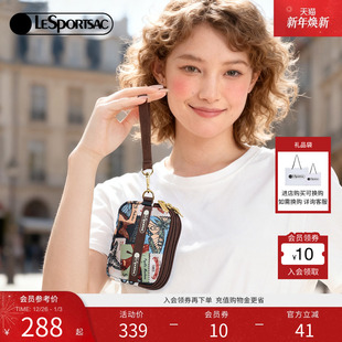 LeSportsac乐播诗新款 零钱包手拿包 蝴蝶邮票系列复古手绘拼接风格