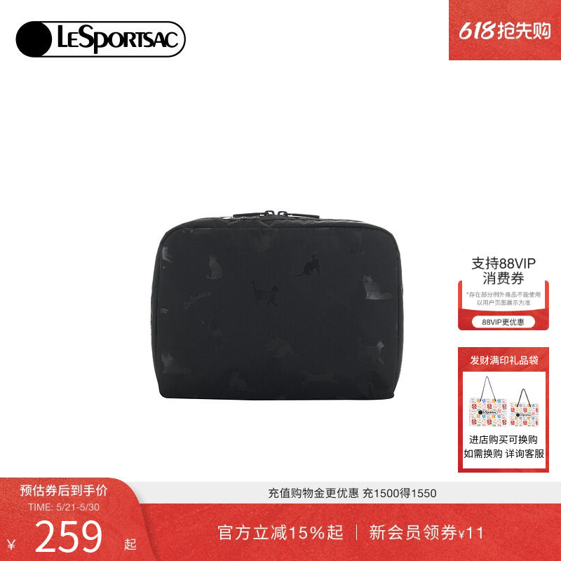 LeSportsac乐播诗新款CLASSIC系列简约黑色小猫化妆收纳包手拿包