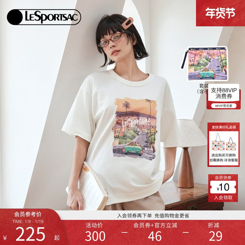 LeSportsac乐播诗水吉儿系列新款风景插画印花T恤手拿收纳包套组,女装/女士精品,T恤,淘宝优惠券,粉丝福利购,淘宝优惠卷