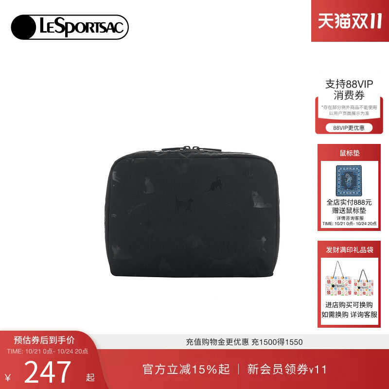 LeSportsac乐播诗新款CLASSIC系列简约黑色小猫化妆收纳包手拿包