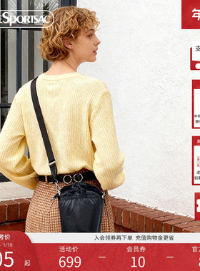 LeSportsac乐播诗25新款经典系列时髦黑色亮面抽绳水桶包女斜挎包