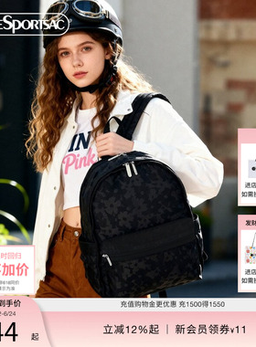 LeSportsac乐播诗CLASSIC系列黑色提花优雅高级通勤背包女双肩包