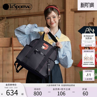 LeSportsac乐播诗新款 黑色双肩包女大容量背包逗鸭联名通勤电脑包