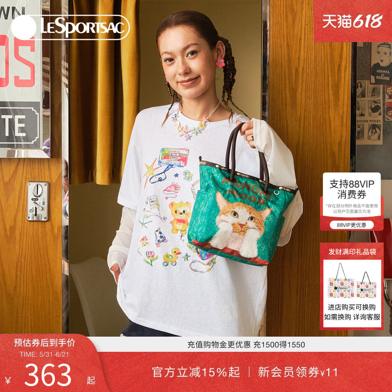 LeSportsac乐播诗新款NEWNEW联名可爱猫印花手提包女款托特包双面