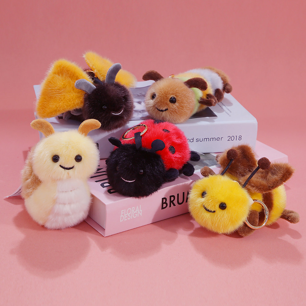 仿真昆虫公仔可爱小蜜蜂蜗牛毛绒玩具瓢虫毛毛虫钥匙扣小挂饰玩偶