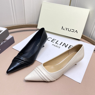 裕达2026春新款尖头单鞋女低跟尖头浅口百搭软皮法式小跟气质女鞋