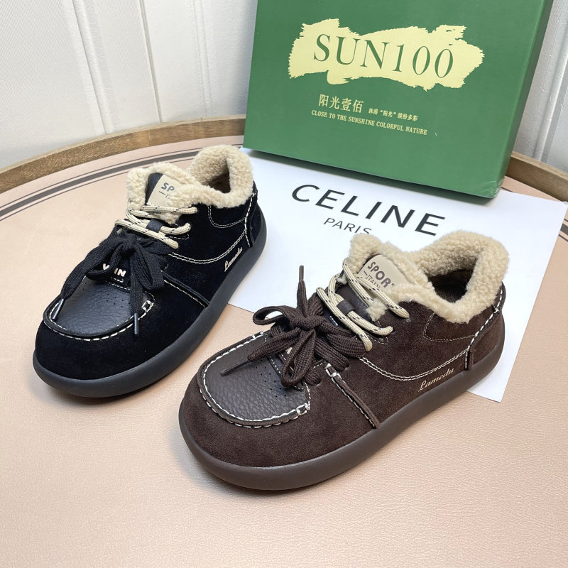 阳光壹佰真皮棉鞋女冬2025新款外穿加厚平底百搭加绒休闲勃肯女鞋