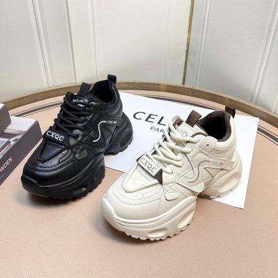 高鹏真皮加绒老爹鞋女厚底2025潮