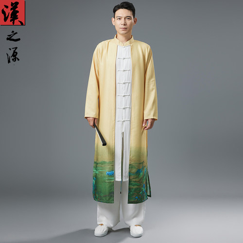 中长款棉麻唐装假两件立领唐装