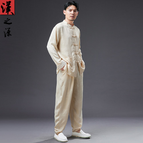 汉之源男装冰丝复古盘扣唐装套装