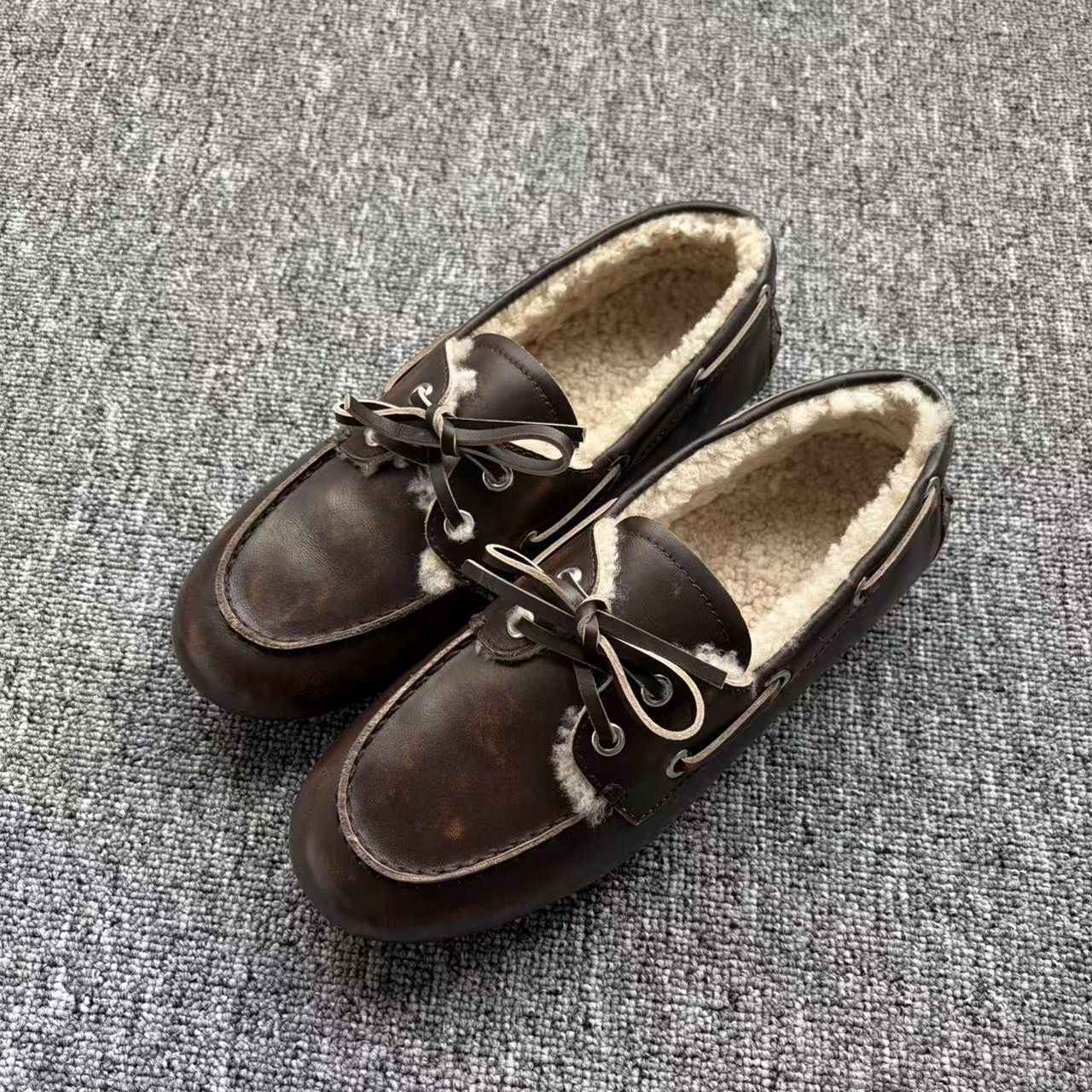 东莞品质新款复古风真皮加绒乐福鞋女一脚蹬懒人豆豆鞋平底单鞋,女鞋,乐福鞋（豆豆鞋）,淘宝优惠券,粉丝福利购,淘宝优惠卷