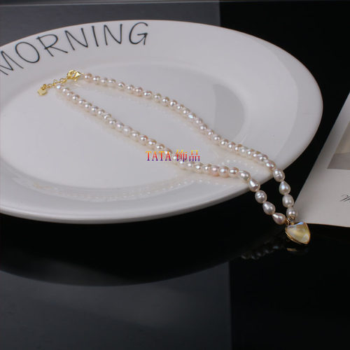 天然淡水珍珠爱心吊坠锁骨链项链