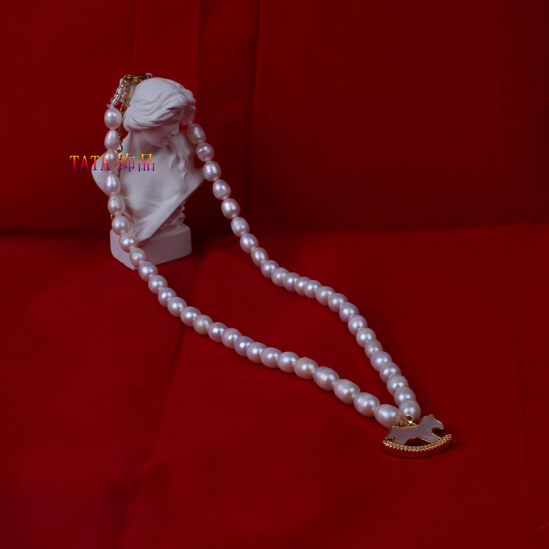 本命年木马珍珠项链锁骨链