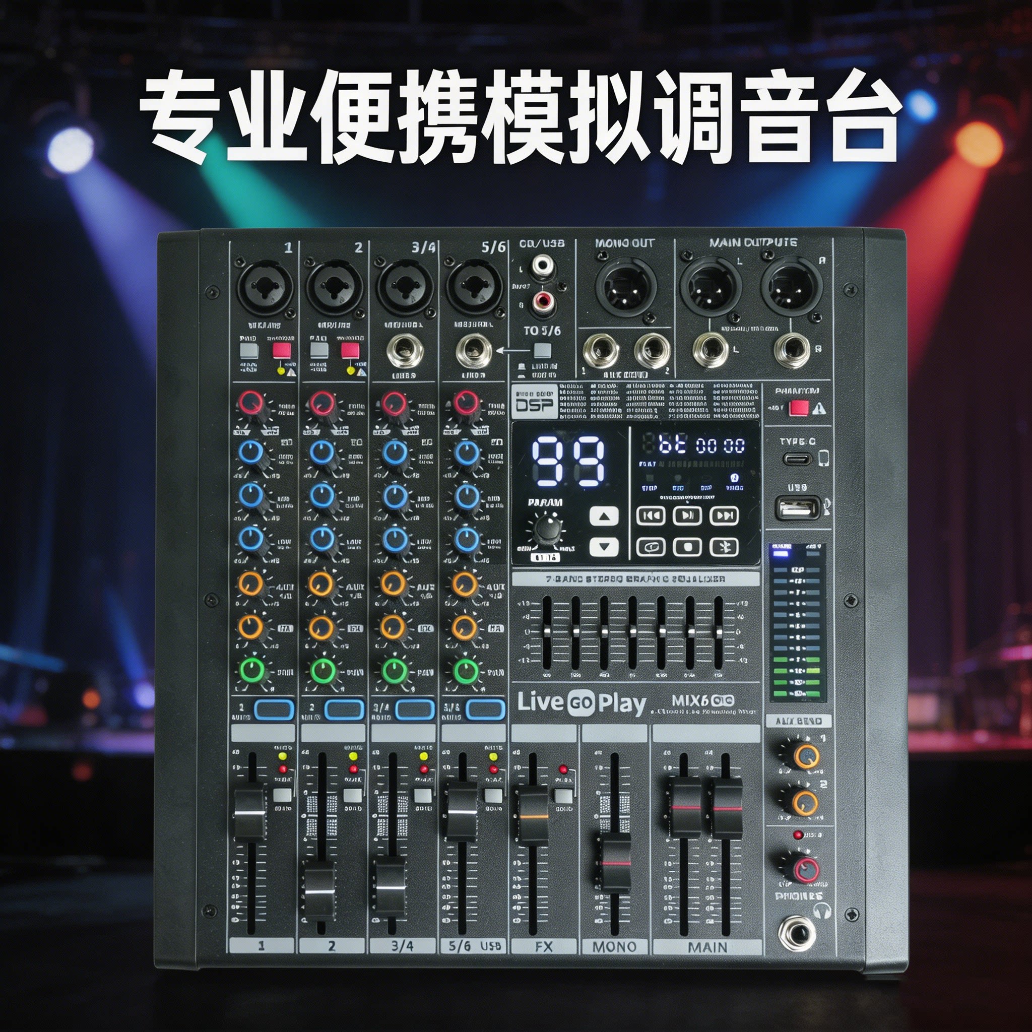 鲁班调音联名款6路便携模拟调音台舞台演出会议直播专用