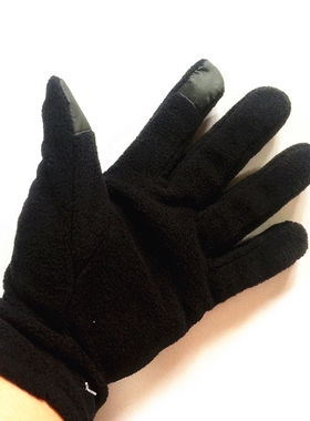 秋冬触屏摇粒绒拉绒运动骑行休闲保暖黑灰色分指单层护手男款手套