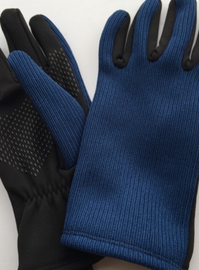 针织复合绒单层微厚防滑触屏保暖开车骑行运动分指男款大码手套