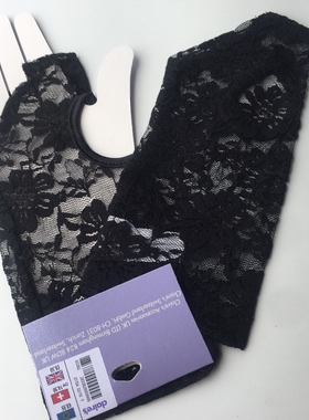 外贸出口夏季薄款蕾丝黑色开车短款防晒防紫外线时尚女士半指手套