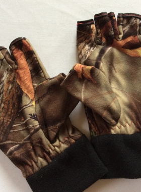 春夏秋季仿生树叶迷彩钓鱼防晒健身透气吸汗单层抓绒护手半指手套