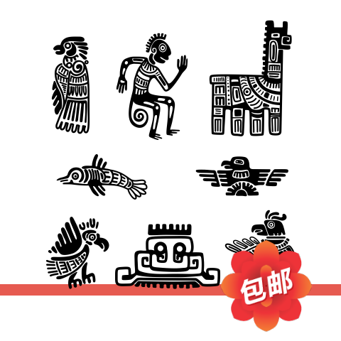 阿兹台克印第安人玛雅文明符号古代绘画艺术墙贴画镂空装饰墙贴纸