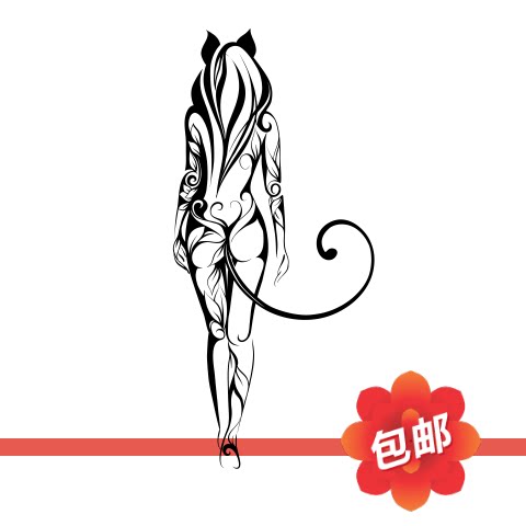 猫女郎性感个性创意性感恶魔女郎墙贴画背景玻璃门镂空装饰墙贴纸