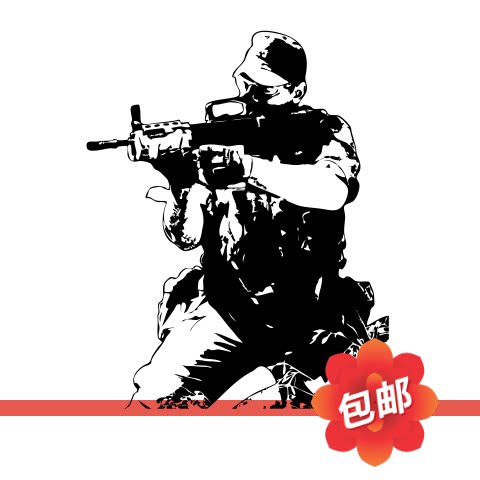 狙击手特种兵军部队作战突击士兵墙贴画cs游戏背景镂空装饰墙贴纸