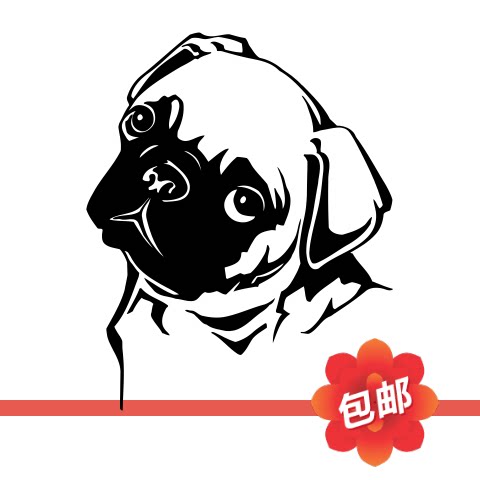 八哥可爱犬墙贴画狗狗背景玻璃门镂空装饰个性宠物店布置墙面贴纸