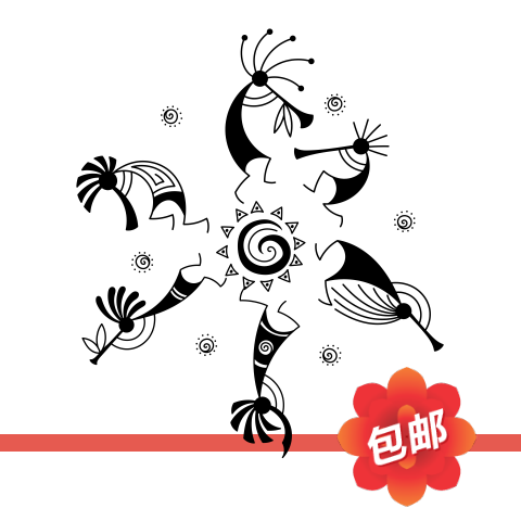 手绘土著部落吹笛子贴画玛雅文明文化元素图腾玻璃镂空装饰墙贴纸