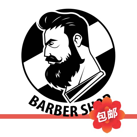 barbershop英文理发店招牌墙贴画男士理发廊玻璃门橱窗装饰墙贴纸