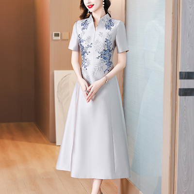 喜婆婆2025新款春夏旗袍妈妈婚宴喜服气质结婚礼服中长款连衣裙