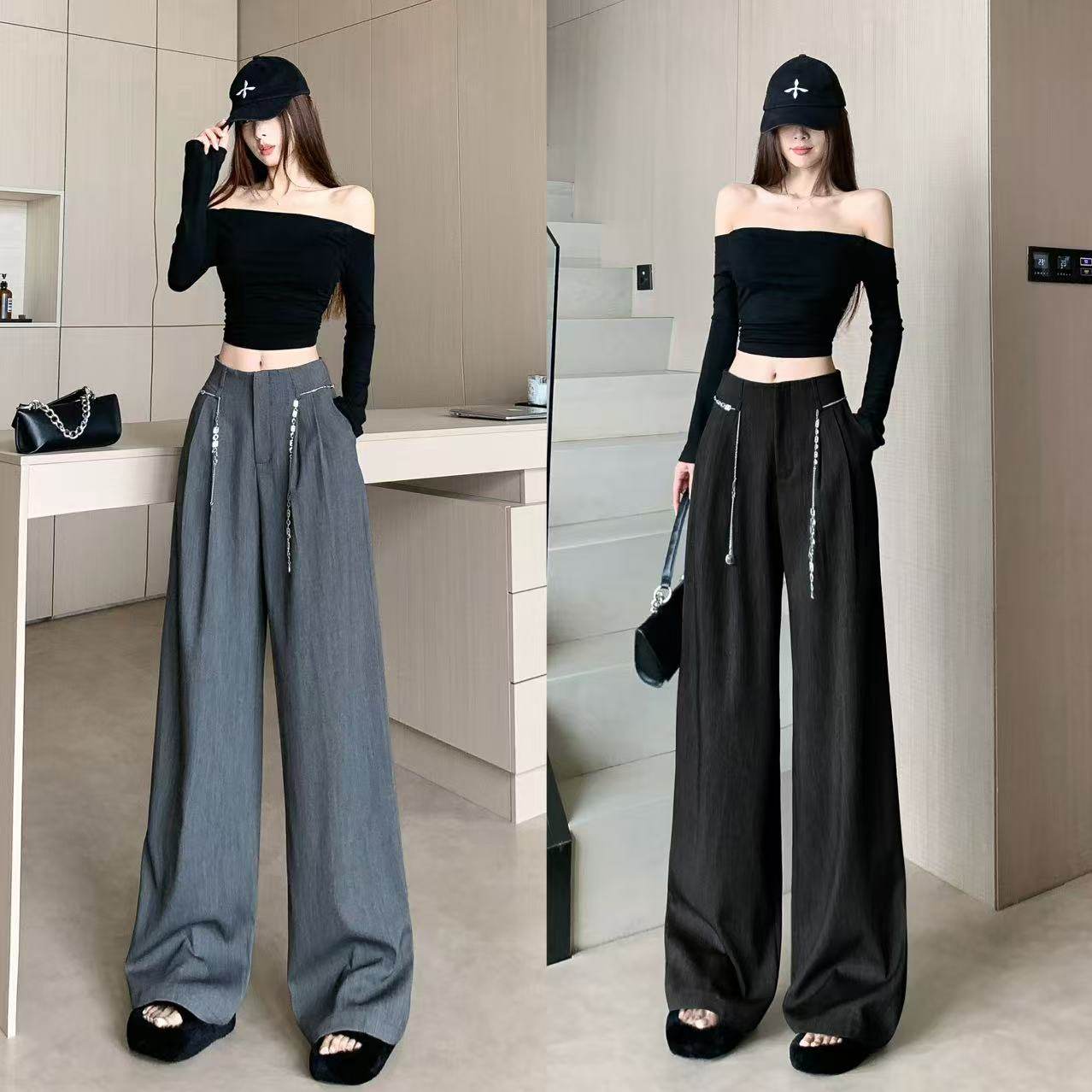 高级感宽松阔腿裤女2026春季新款设计感腰链高腰显瘦休闲拖地裤潮,女装/女士精品,休闲裤,淘宝优惠券,粉丝福利购,淘宝优惠卷