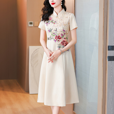 2025夏季新款高贵气质喜婆婆旗袍裙年轻款女妈妈婚宴礼服连衣裙