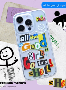 ProfessorTang 原创美式复古手机壳拼贴艺术BillieEilish碧梨暗黑风适用苹果iPhone15promax欧美14华为mate60