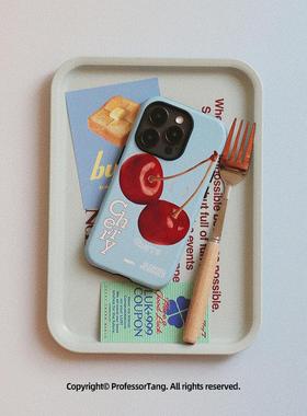 ProfessorTang 原创美式复古樱桃适用iPhone手机壳韩国菲林壳蓝色ins风艺术不会撞壳小众xr苹果1514plus12PRO