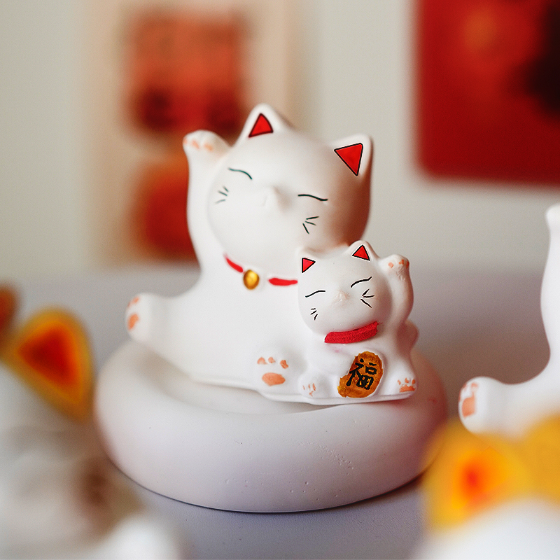 招财猫香薰蜡烛硅胶模具石膏摆件