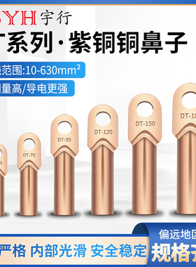 本色铜鼻子DT16/35/50/70/95/120/185/240/300平方接线端子铜鼻子