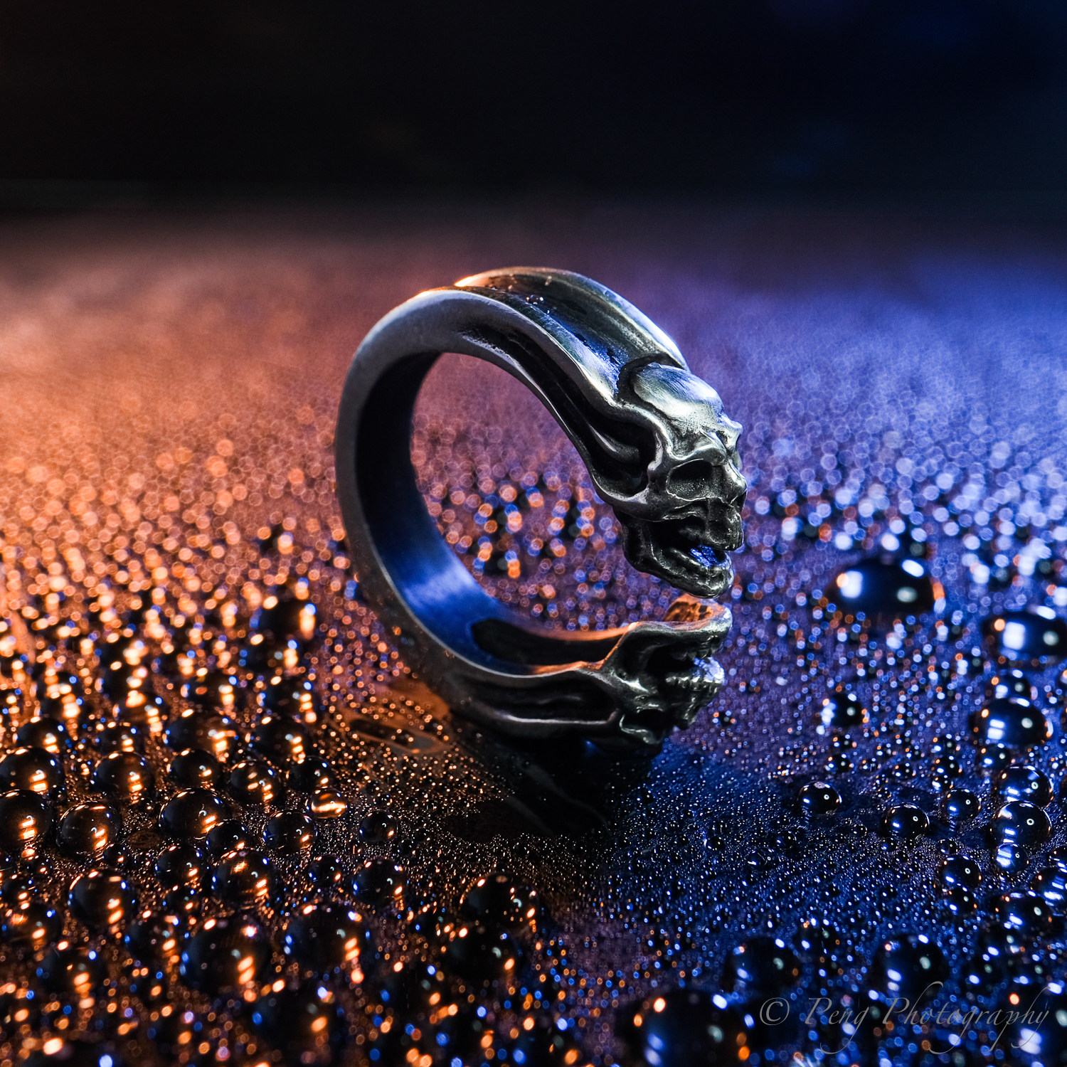 渡鸦工作室原创专属双子骷髅指环925银饰手工雕刻情侣开口戒指