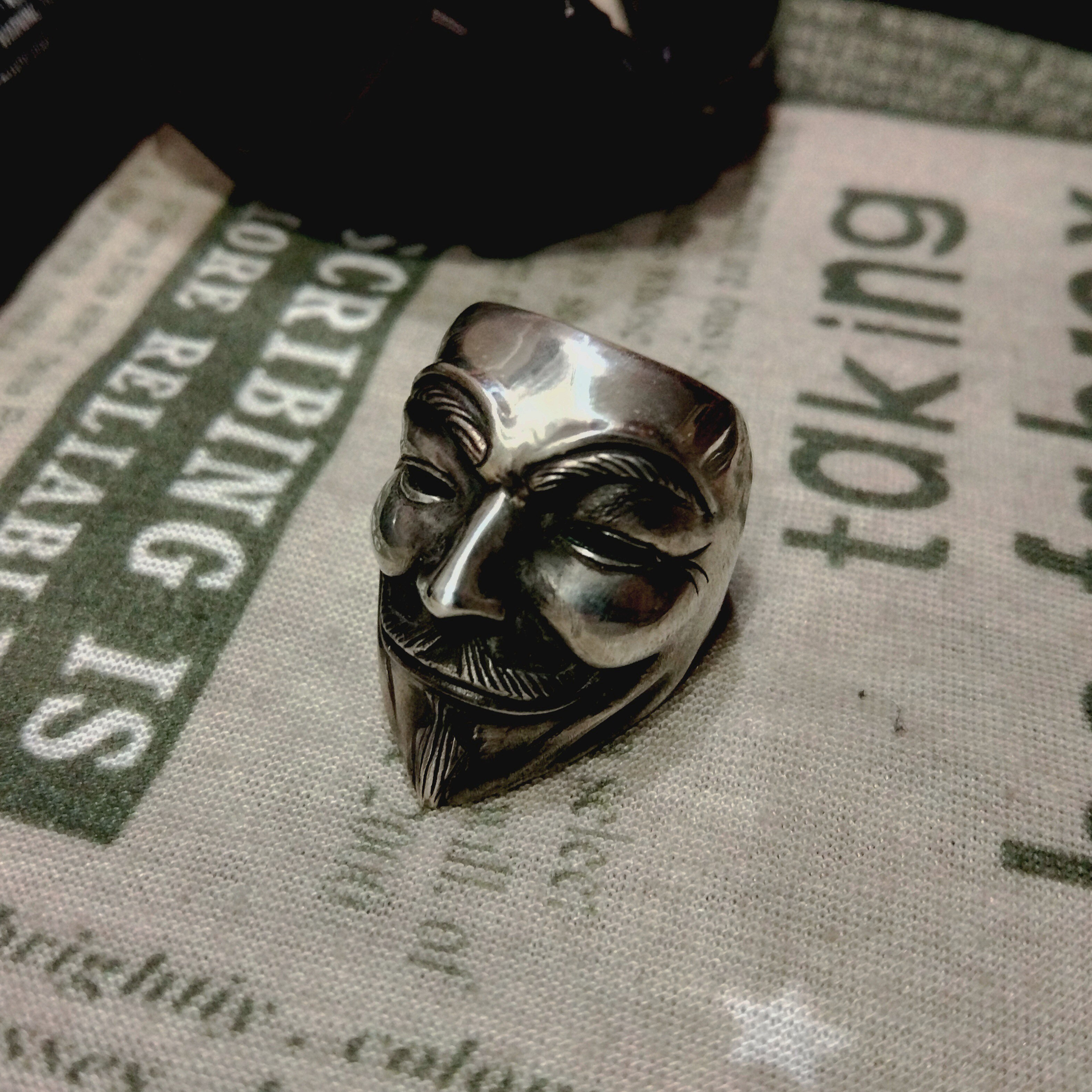 渡鸦原创V字仇杀队纯银面具戒指