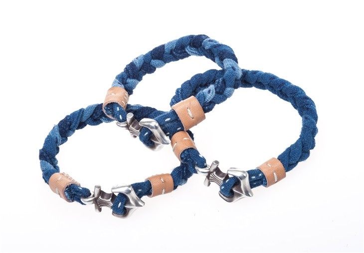 渡鸦植物蓝染纯银船锚海军手环