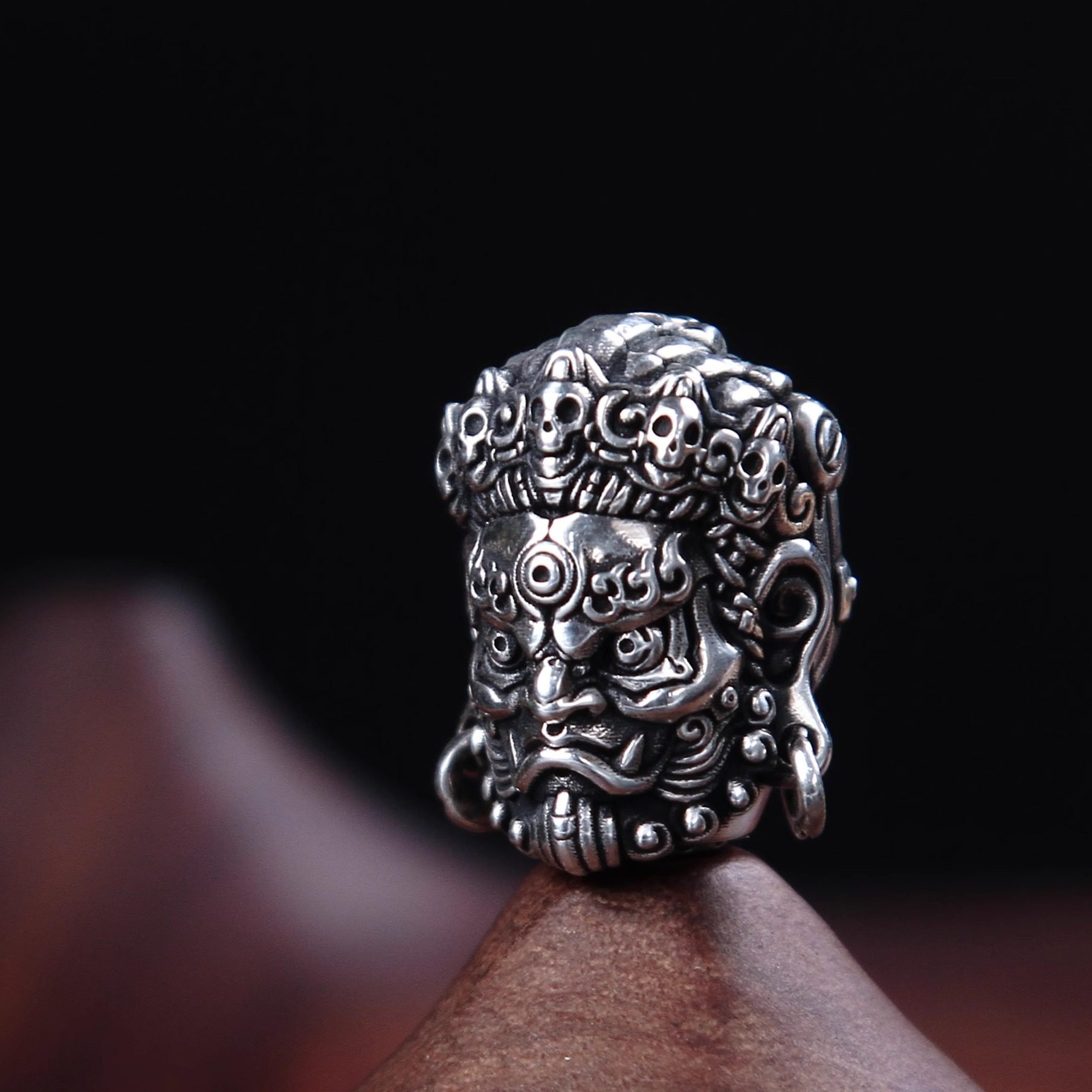 渡鸦原创大黑天文玩佛头纯银三通