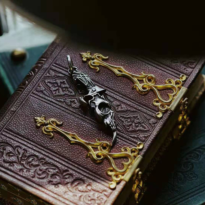 渡鸦原创骷髅短剑手工925银吊坠