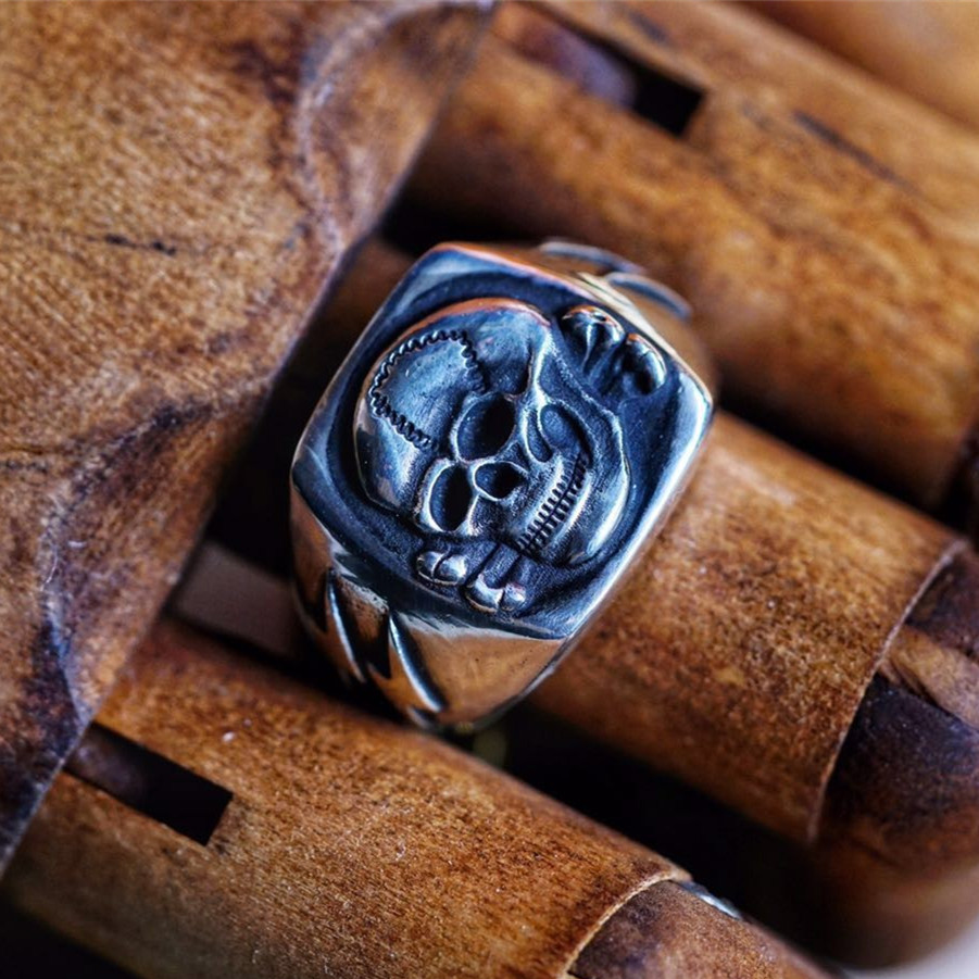 欲望车间手工纯银危险标记男戒指