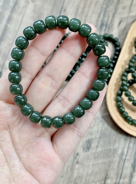 天然和田玉青黄口老型珠女款单圈手链 玉质油润光泽好 难得的好货